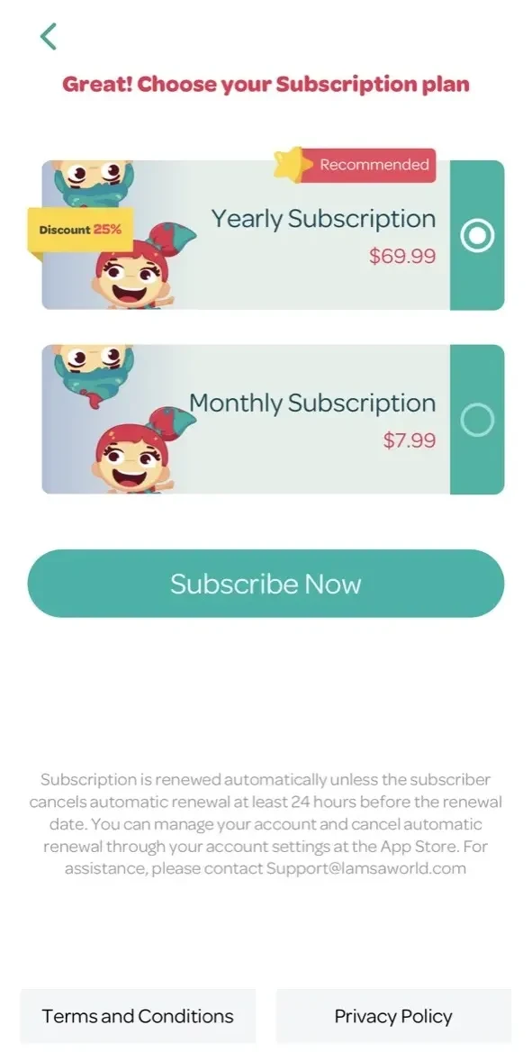 Lamsa paywall screen
