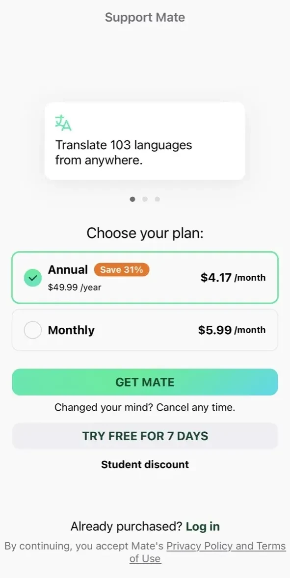 Language Translator paywall screen