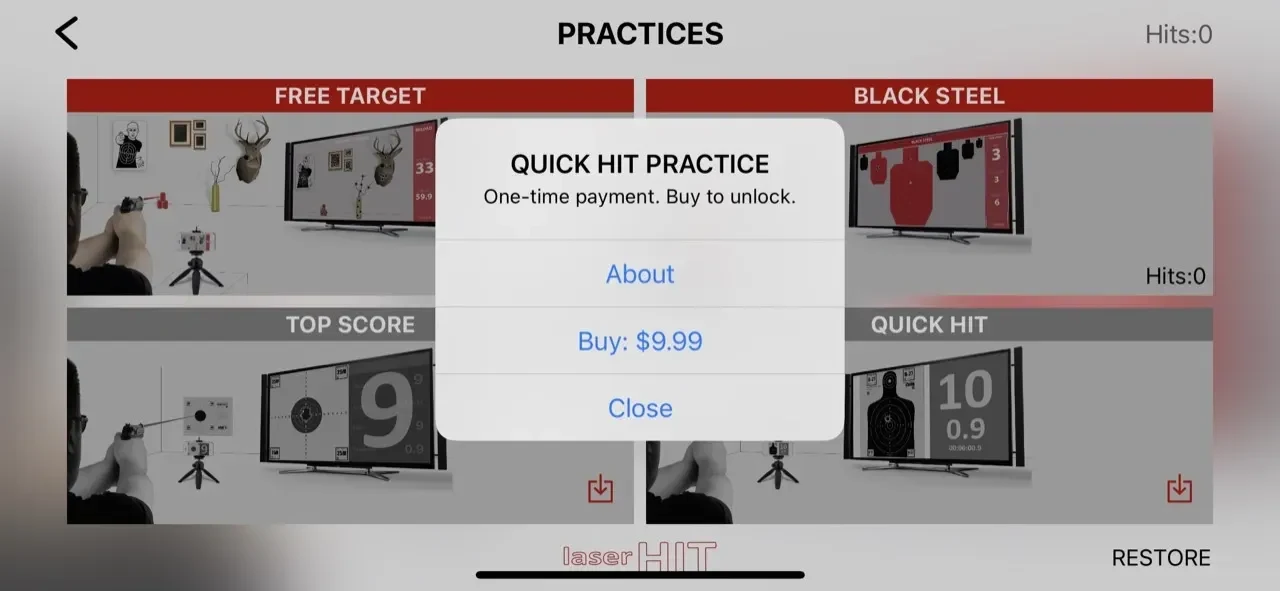 LaserHIT paywall screen
