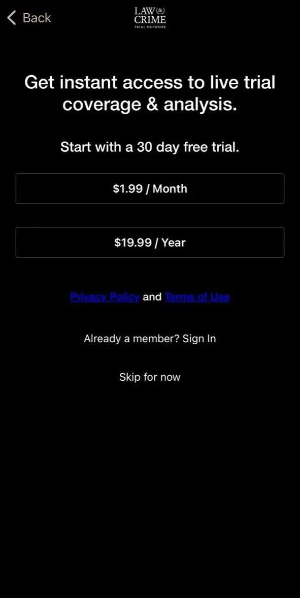 Law paywall screen