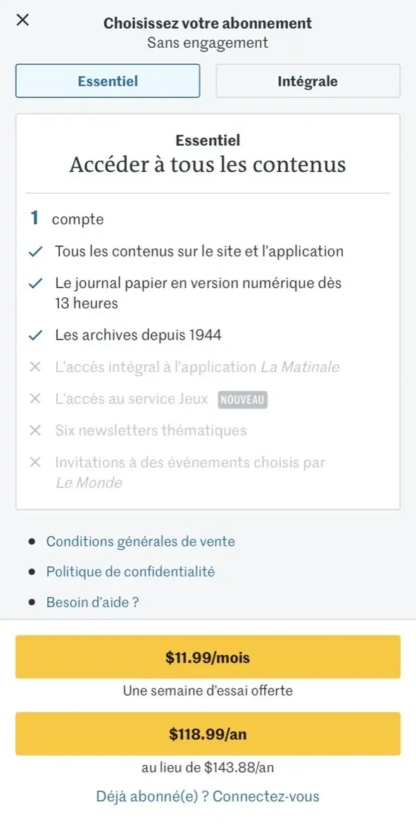 Le Monde paywall screen
