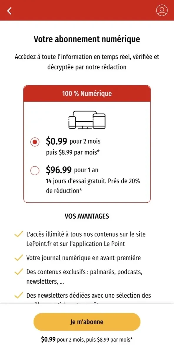 Le Point paywall screen