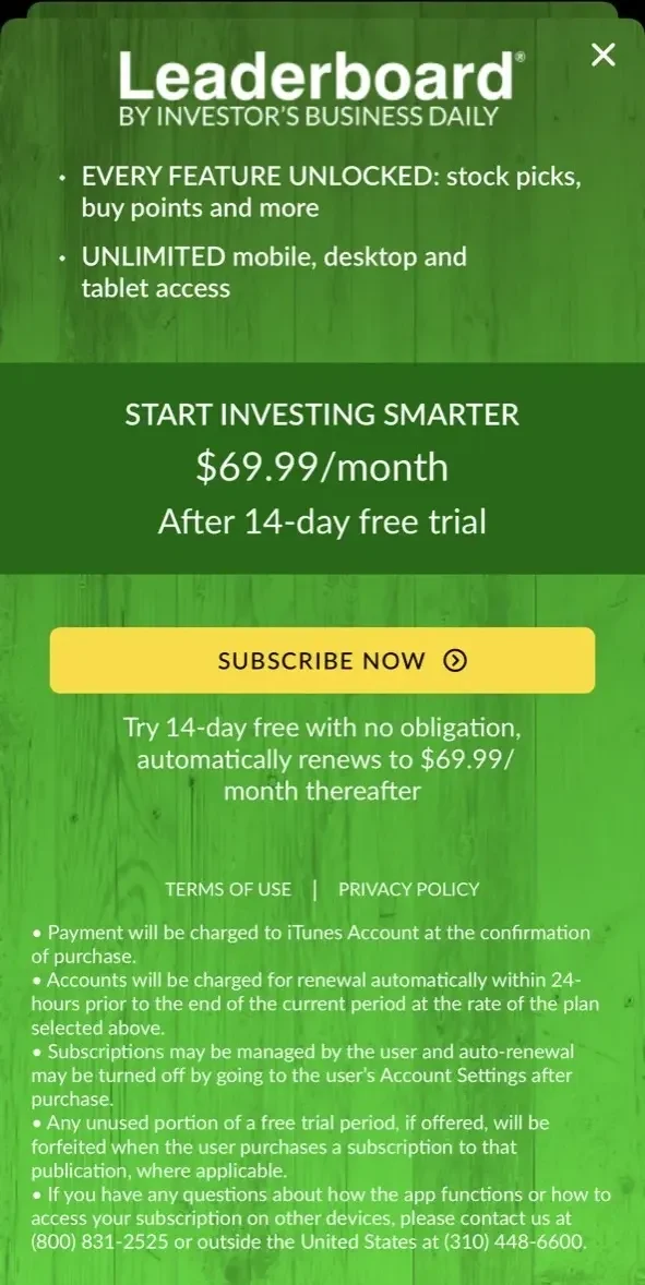 Leaderboard paywall screen