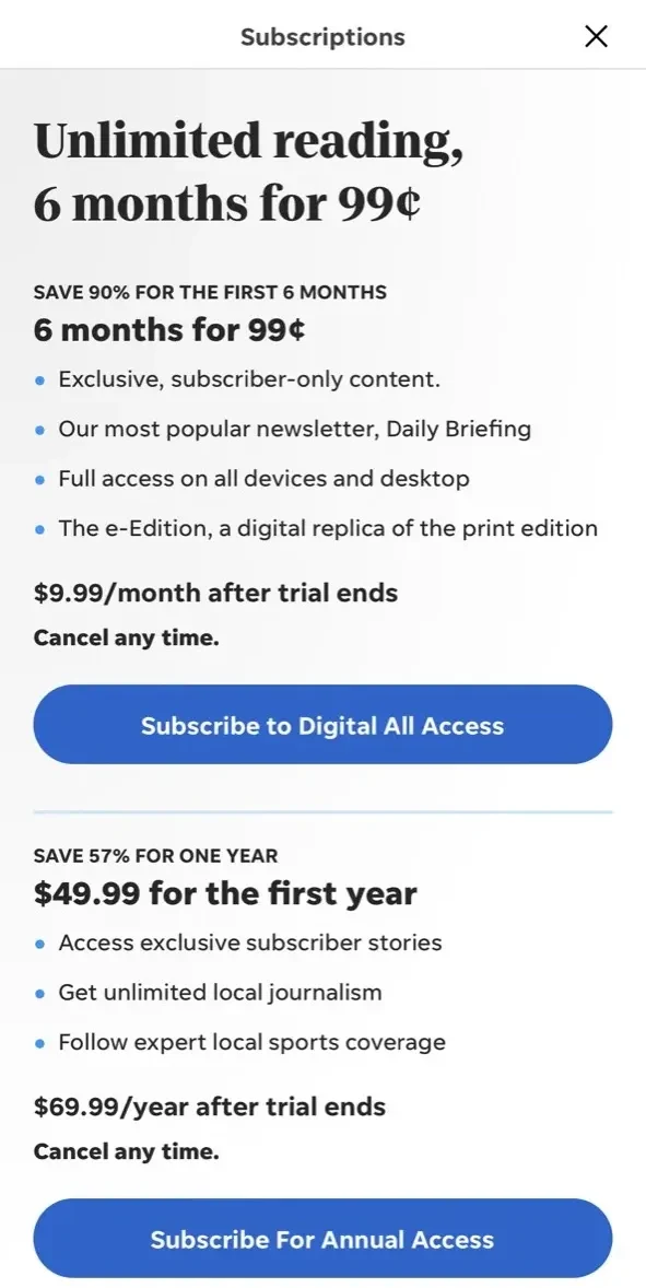 Leaf Chronicle paywall screen