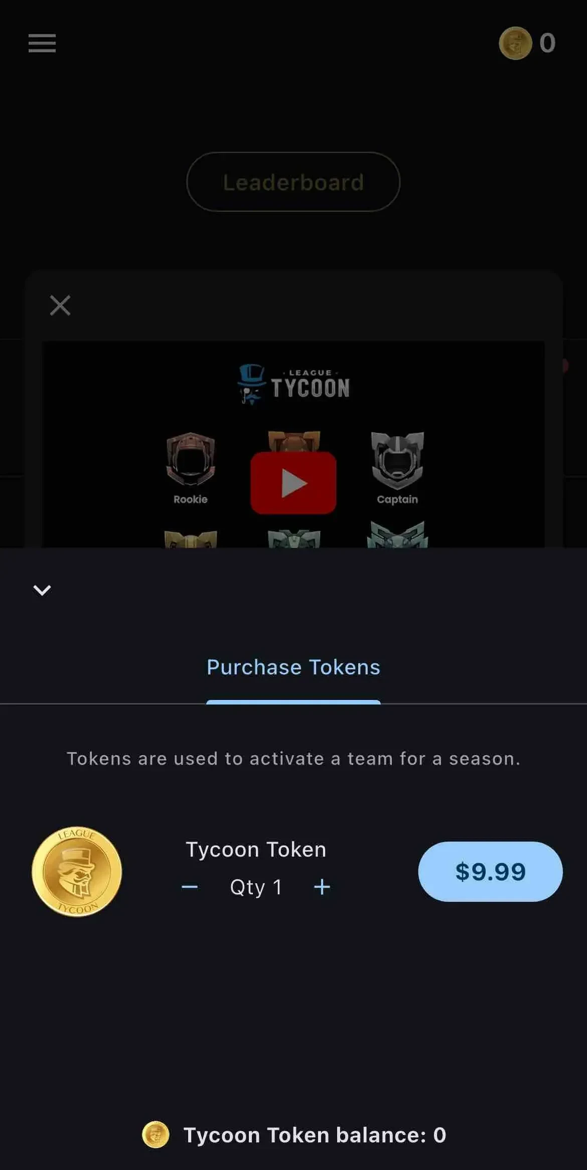 League Tycoon Fantasy Football paywall screen