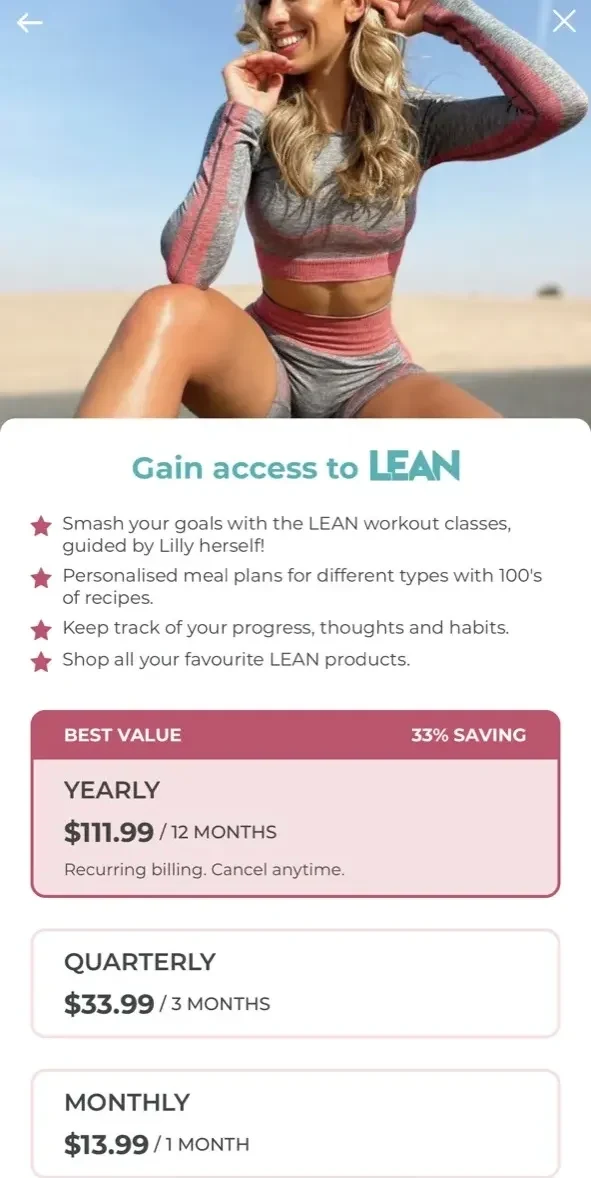 LEAN With Lilly paywall screen