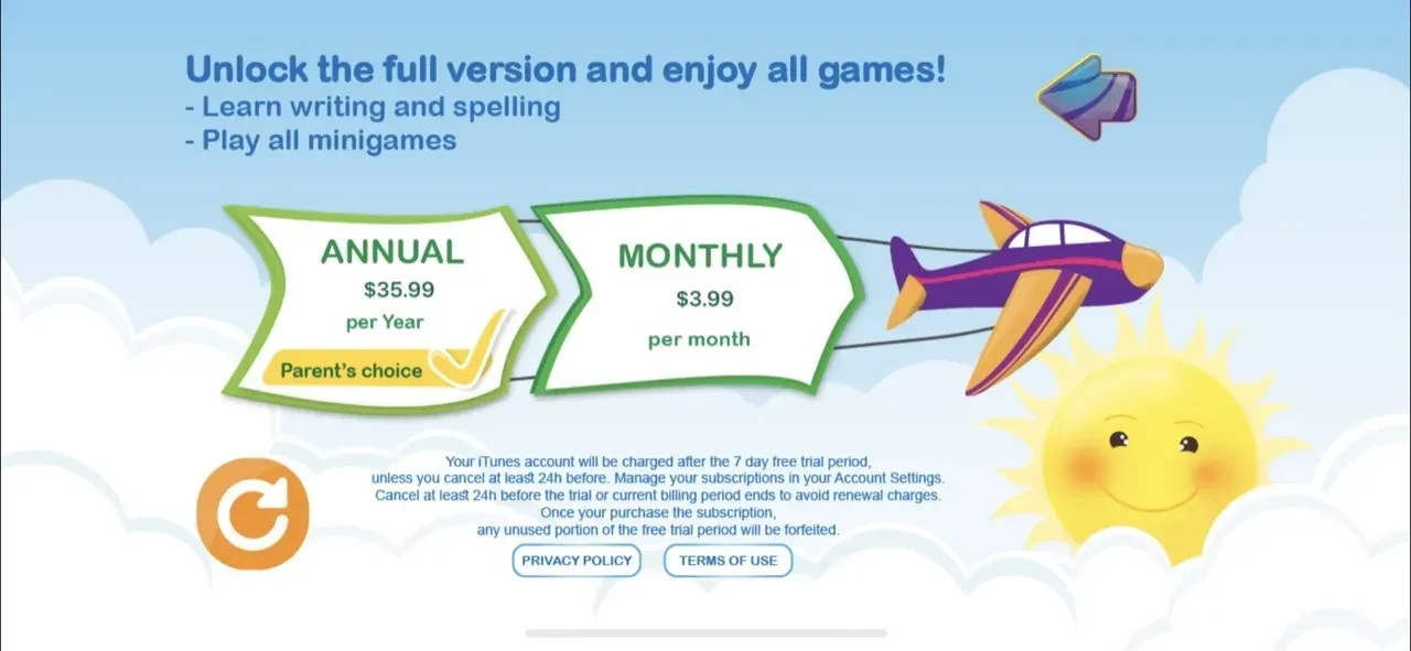 Learn English Alphabet paywall screen