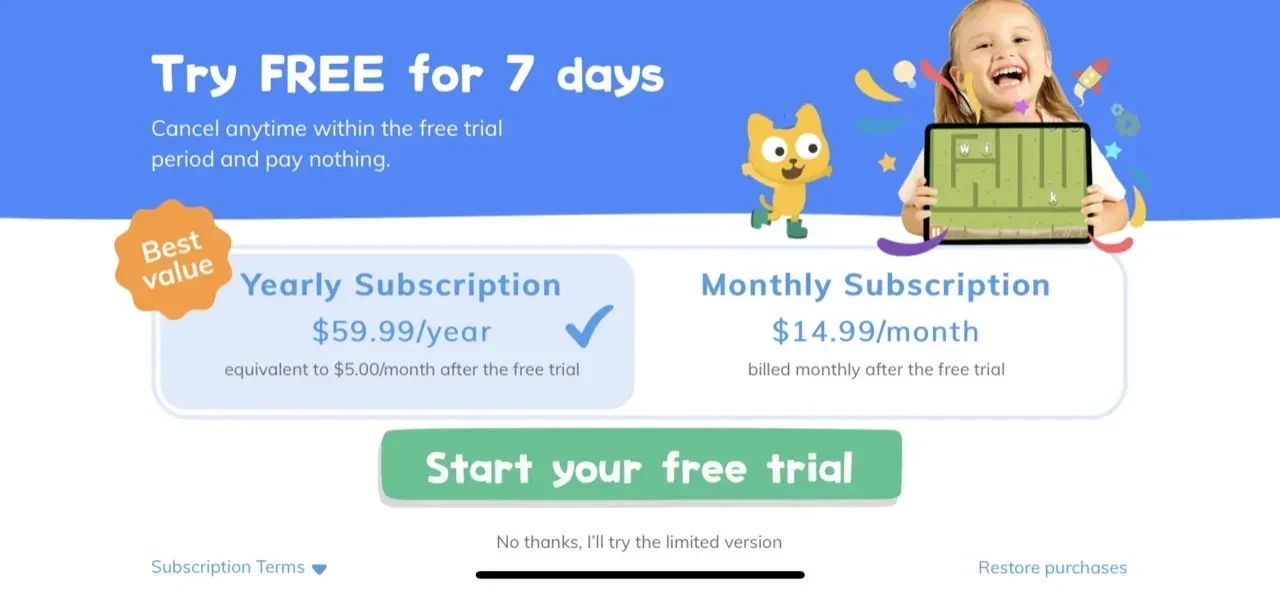 Learn French paywall screen