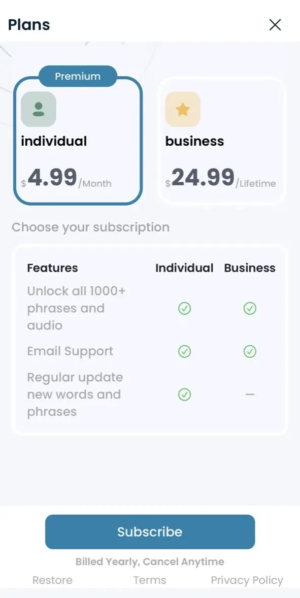Learn Korean paywall screen