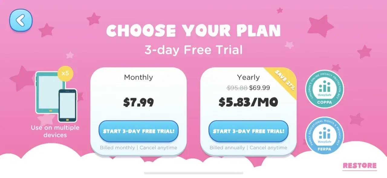 Learn Like Nastya paywall screen