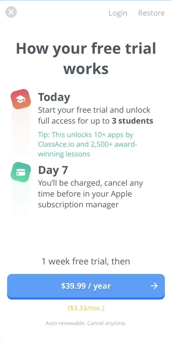 Learn Math 3rd Grade paywall screen
