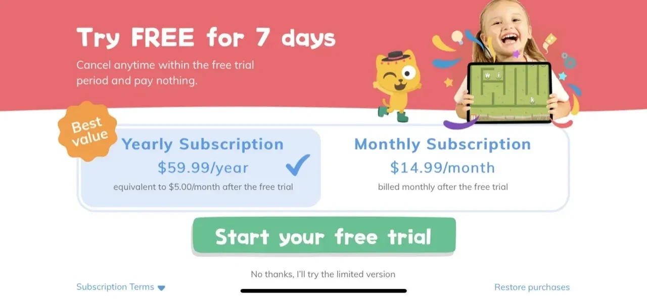 Learn Spanish paywall screen