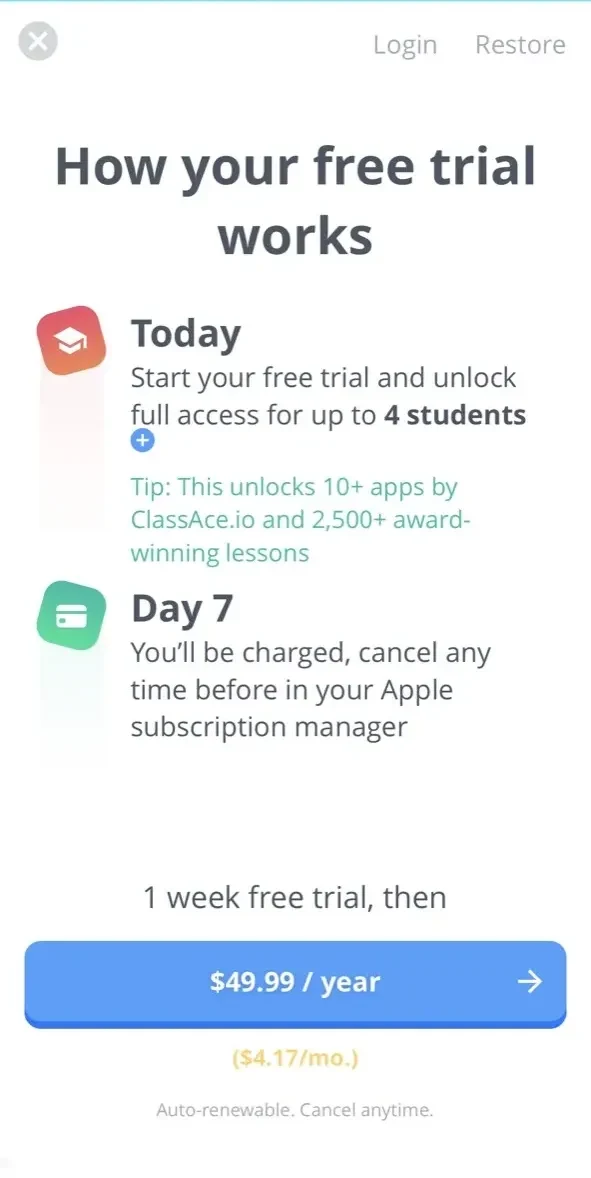 Learn Spelling 1st Grade paywall screen