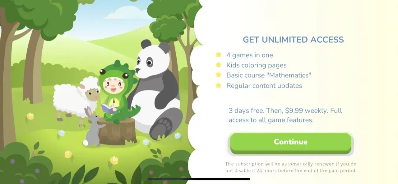 Learning games paywall screen