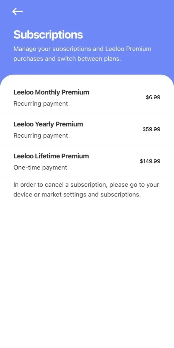 Leeloo AAC paywall screen