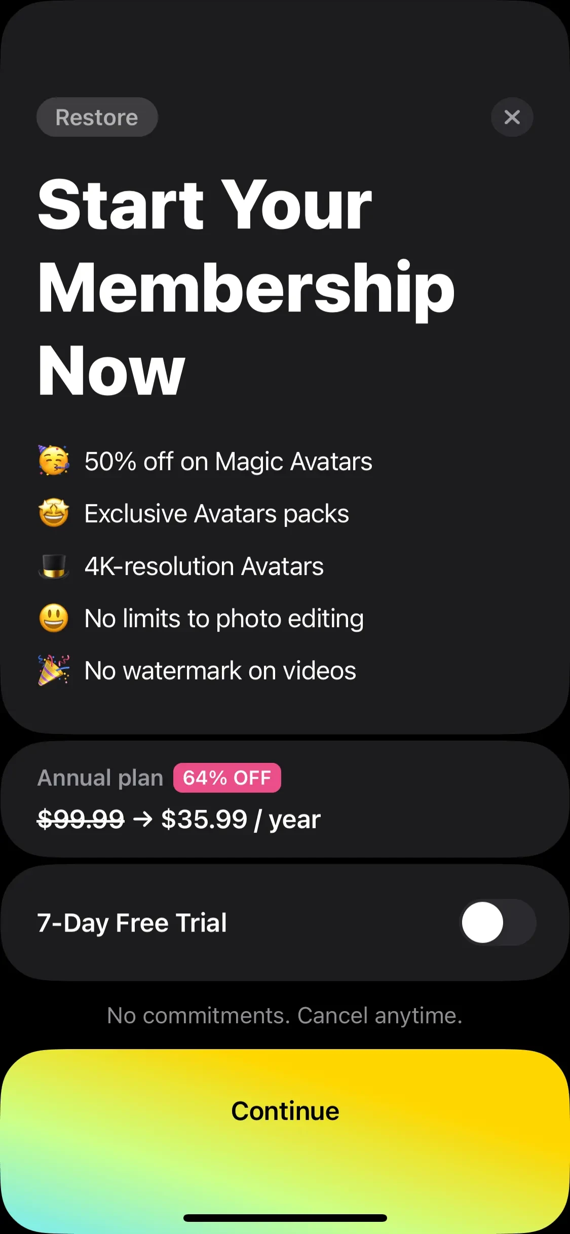 Lensa AI paywall screen