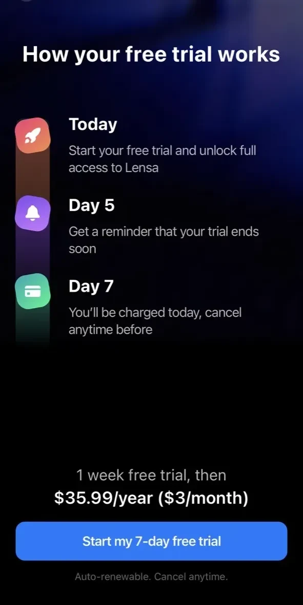 Lensa AI paywall screen