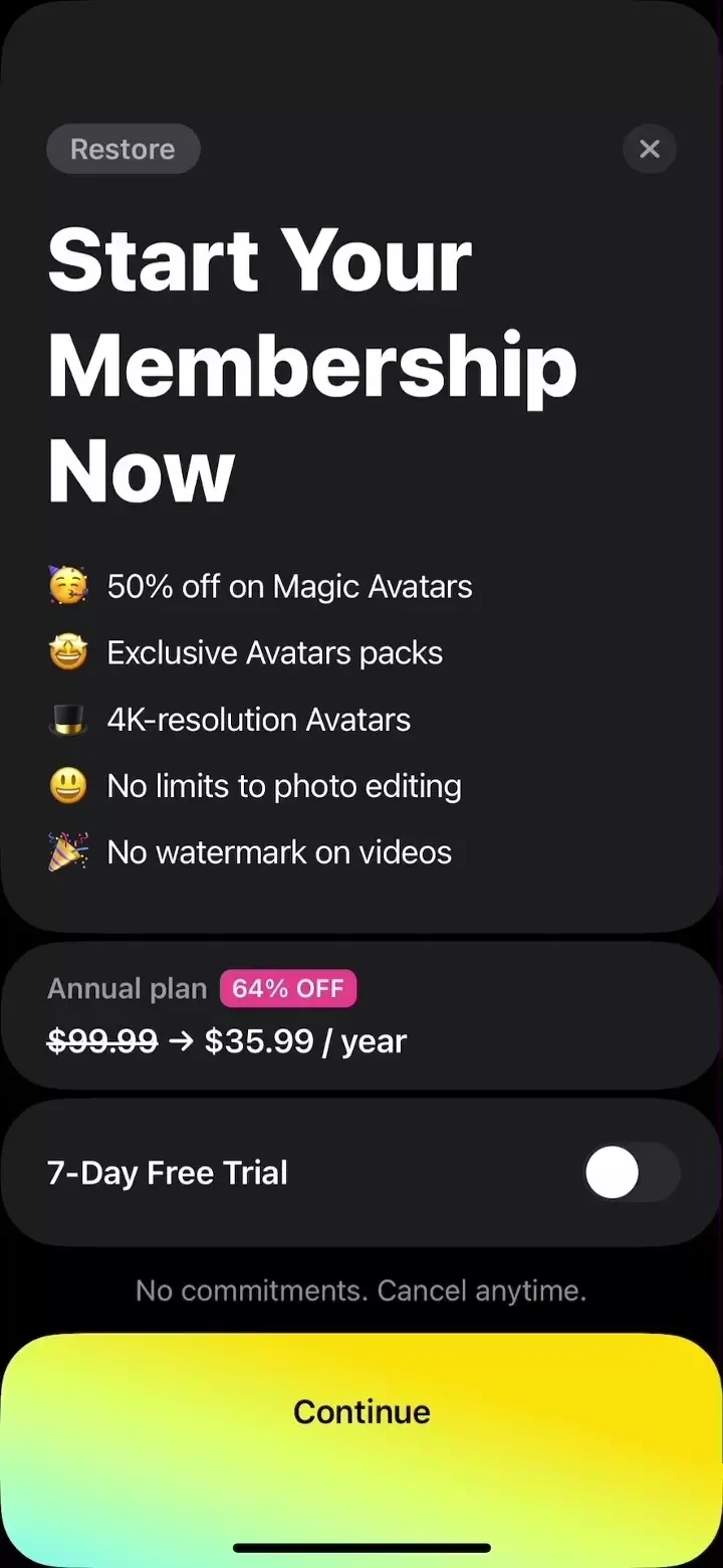 Lensa AI paywall screen