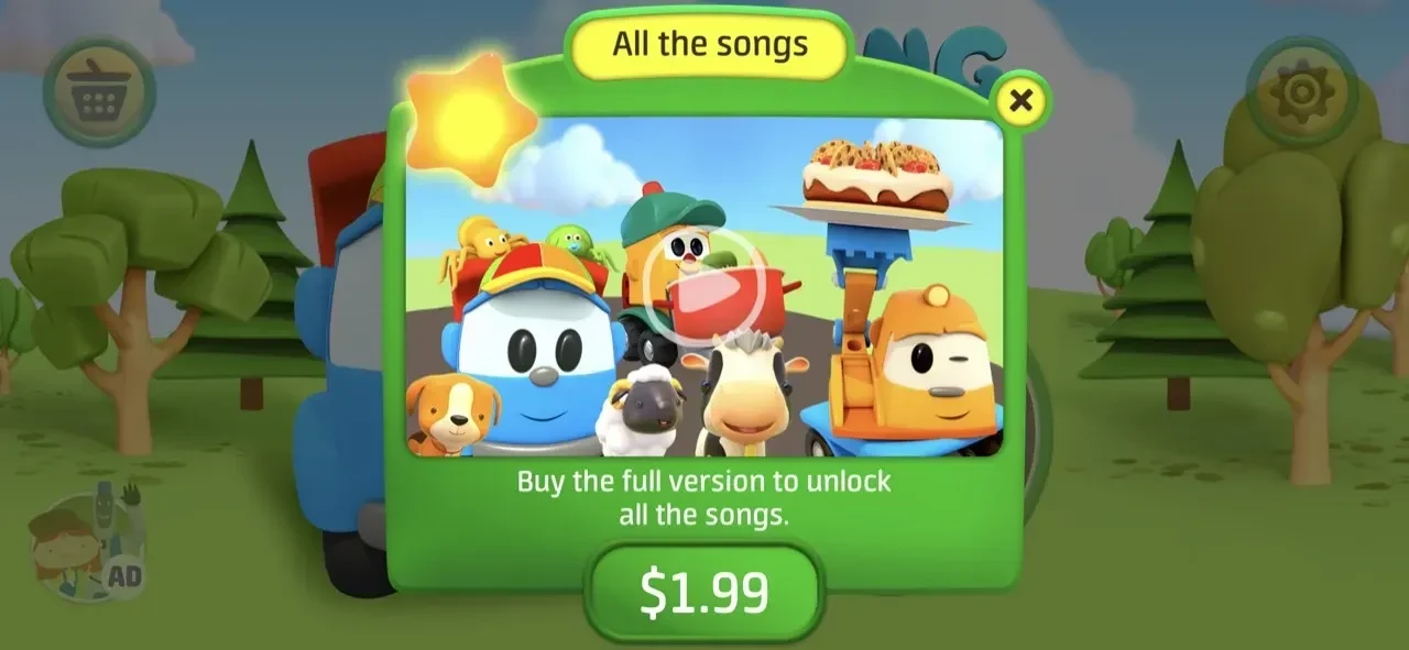 Leo's baby songs paywall screen