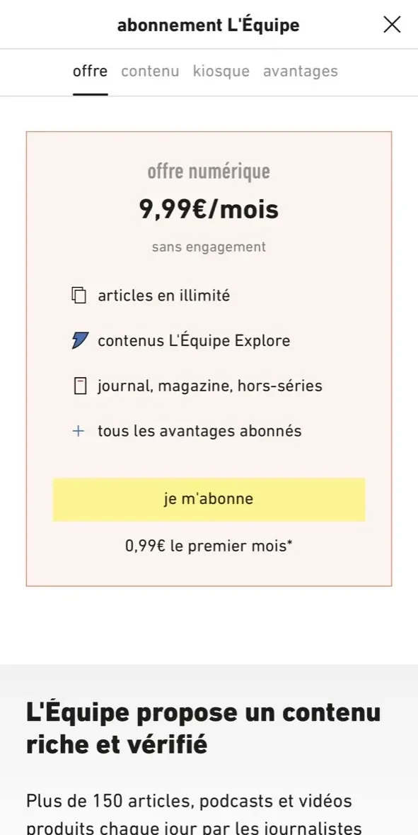 L’ÉQUIPE paywall screen