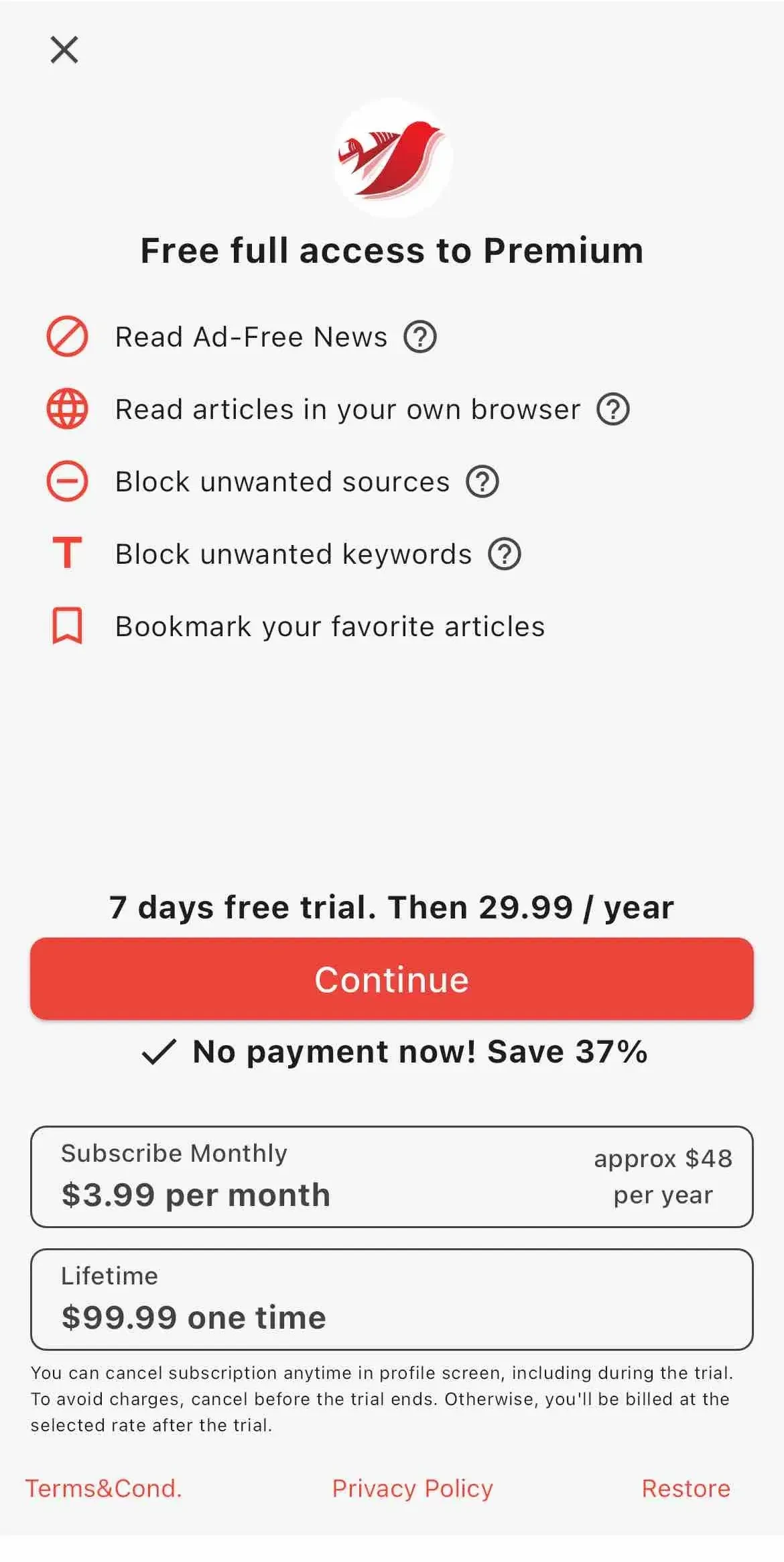 LetMeKnow paywall screen