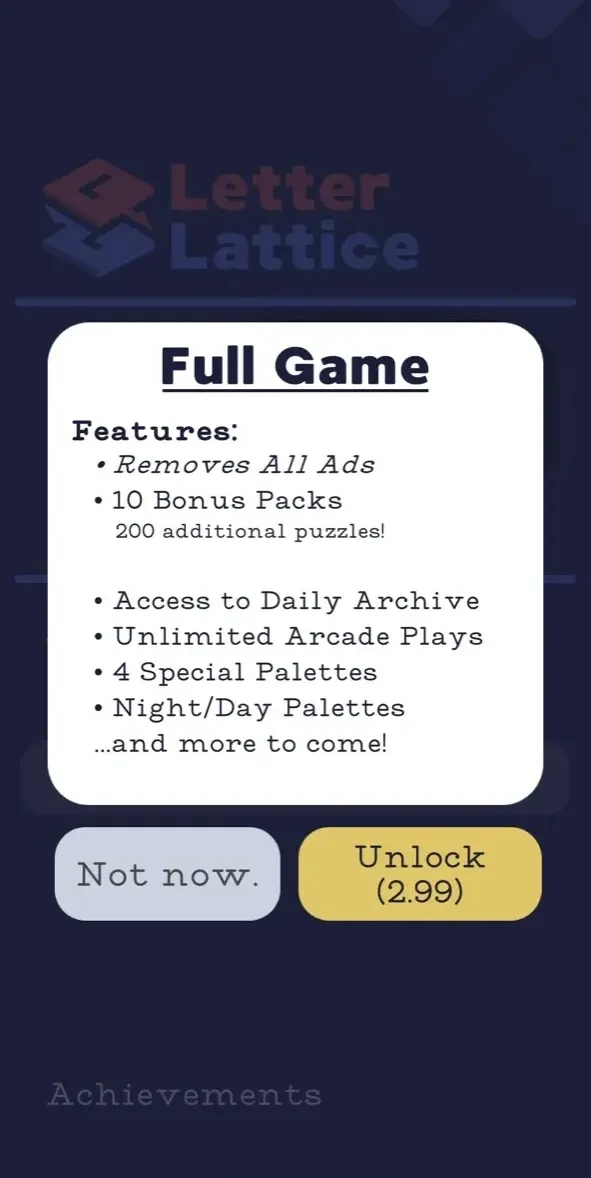 Letter Lattice paywall screen