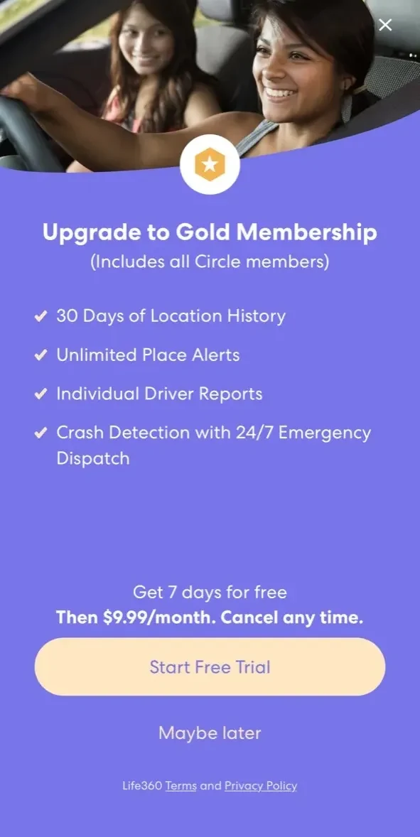 Life360 paywall screen