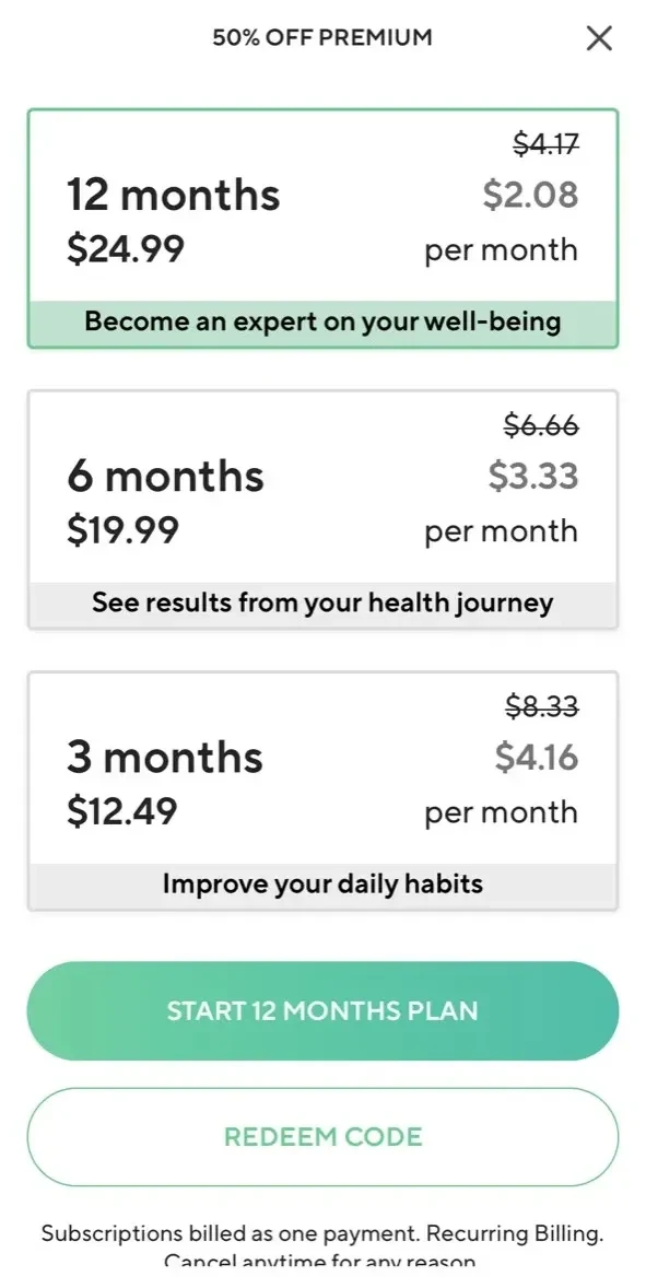 Lifesum paywall screen