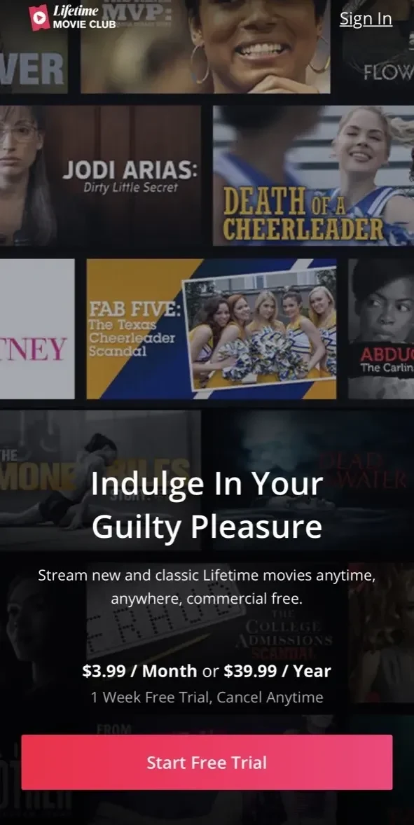 Lifetime Movie Club paywall screen