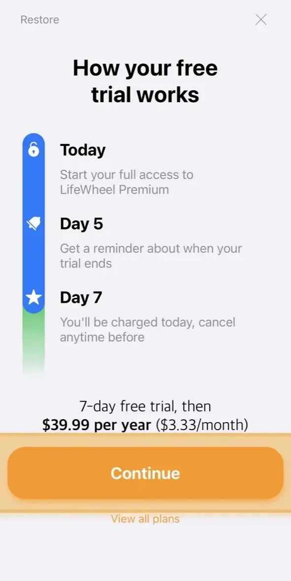LifeWheel Balance paywall screen