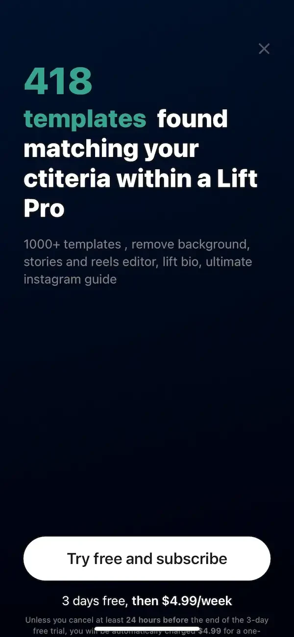 Lift paywall screen