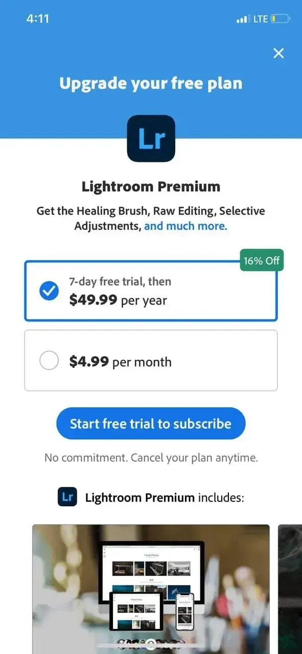 Lightroom Photo paywall screen