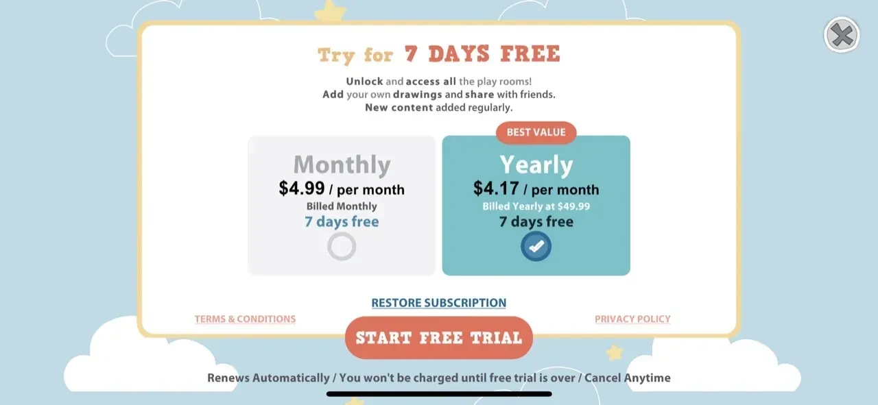 Lila's World paywall screen