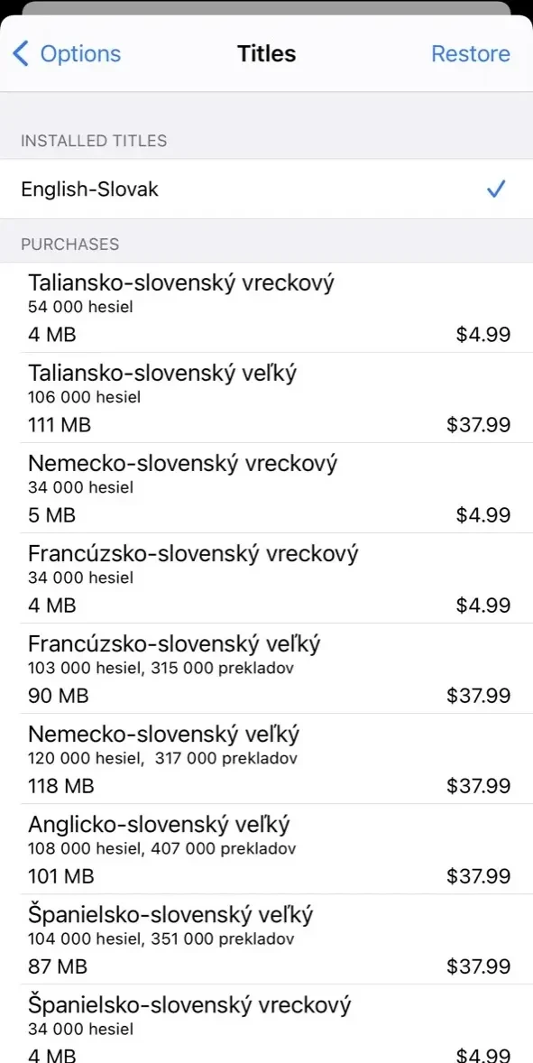 Lingea HandyLex paywall screen