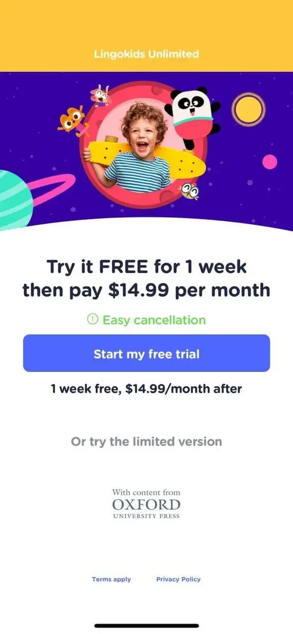 Lingokids paywall screen