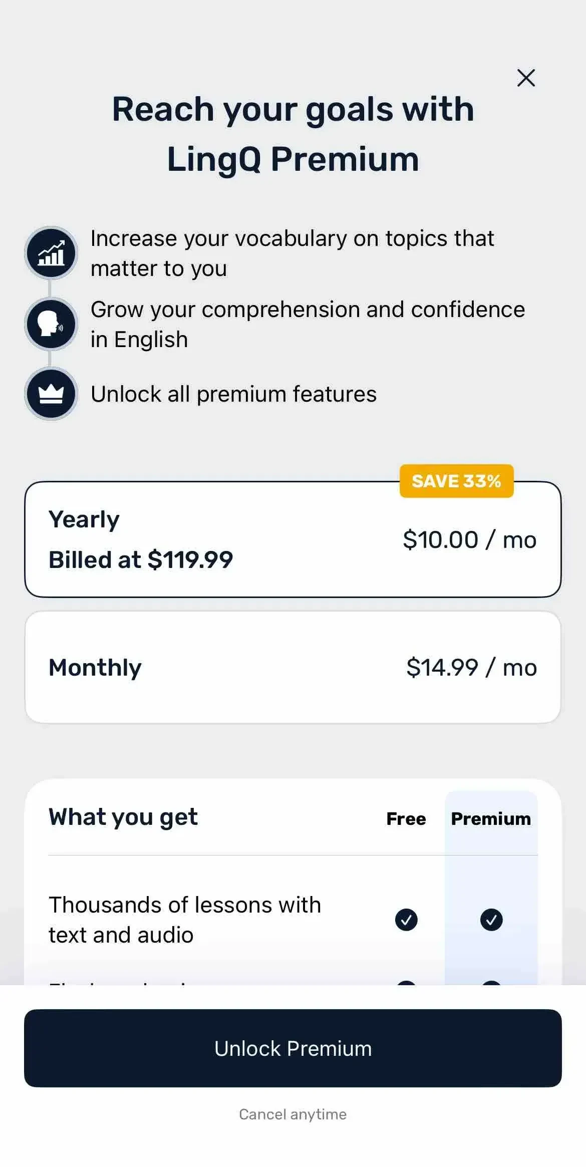 LingQ paywall screen
