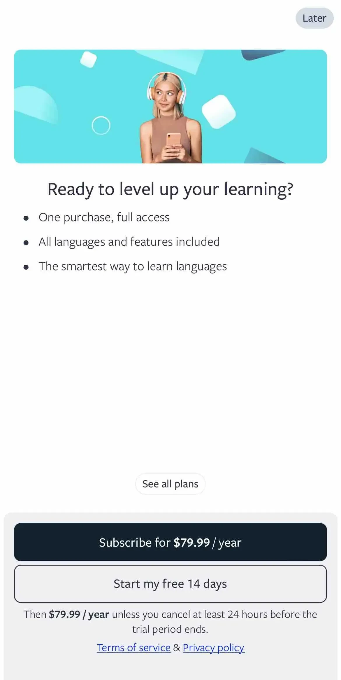 Lingvist paywall screen