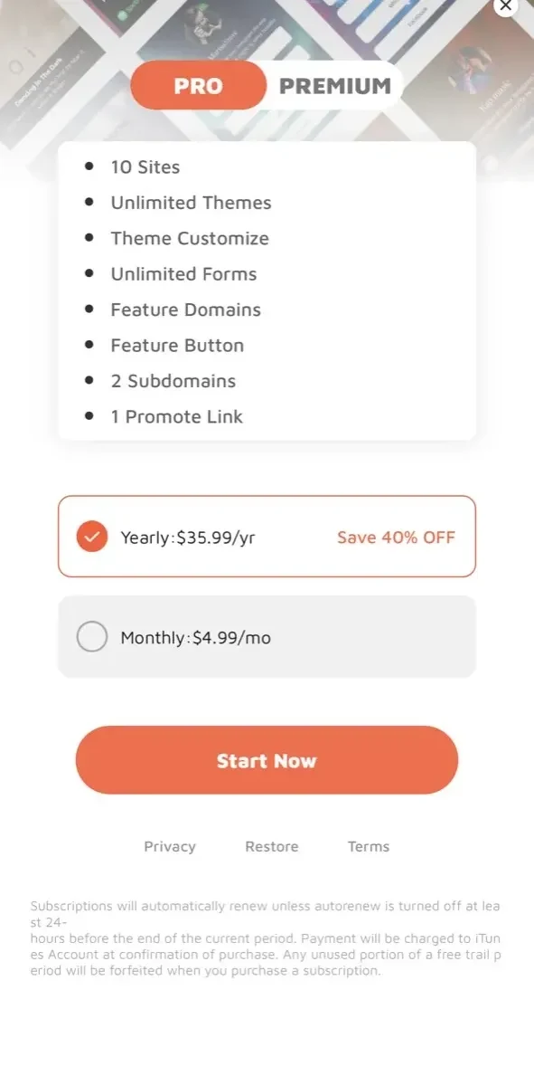 Linkbio paywall screen