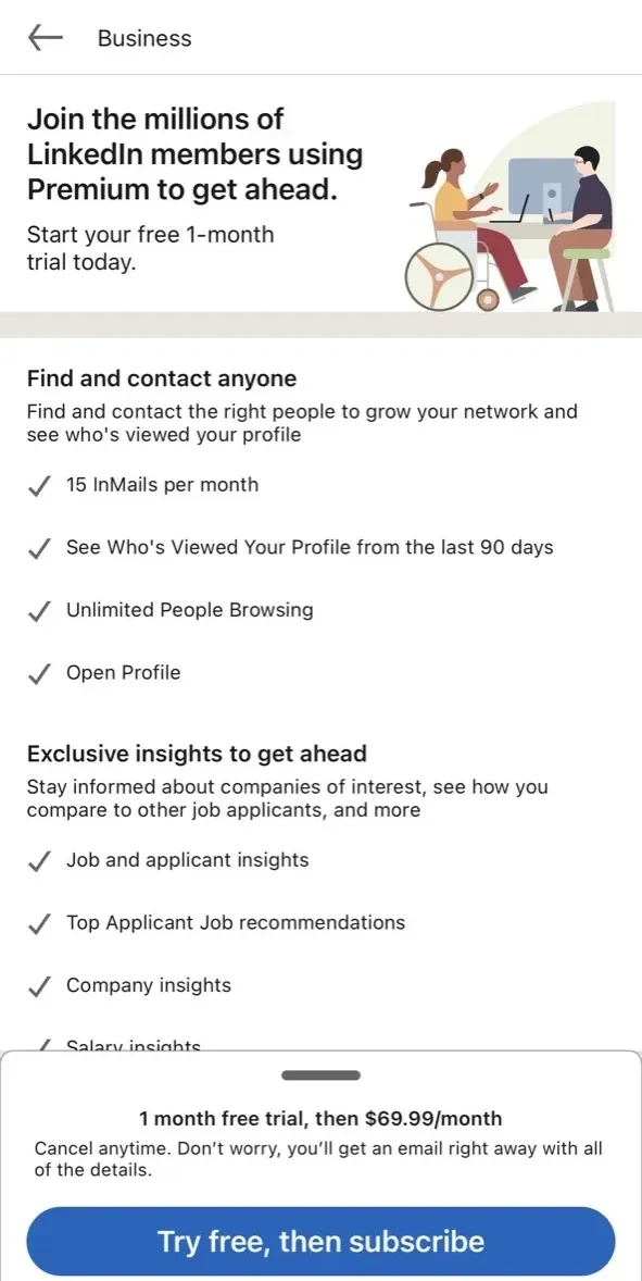 LinkedIn paywall screen