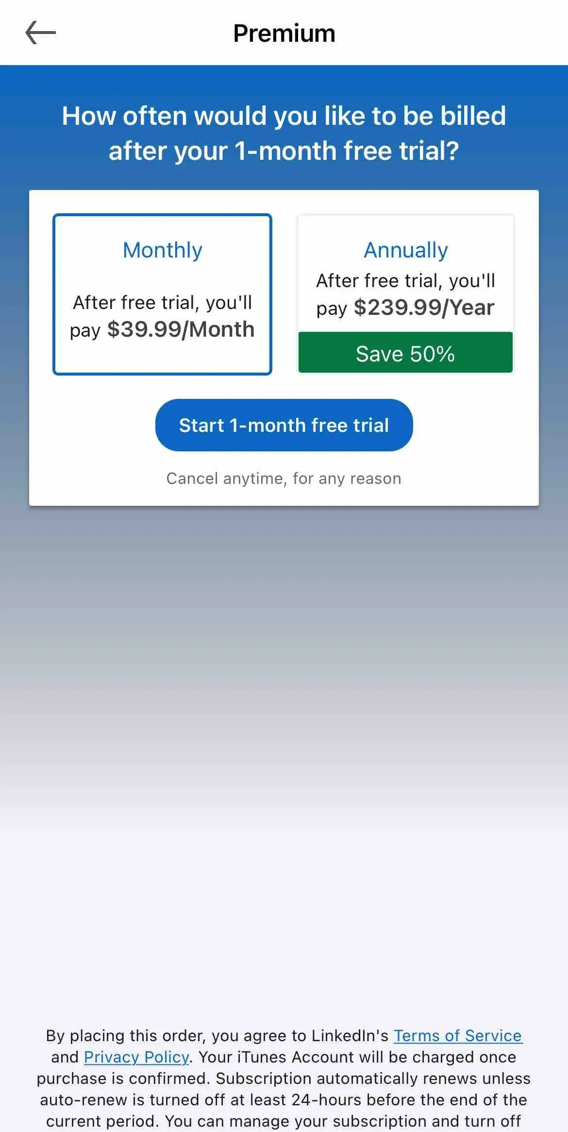 LinkedIn Learning paywall screen