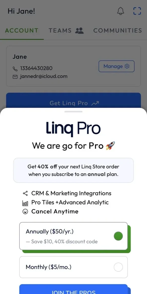 Linq paywall screen