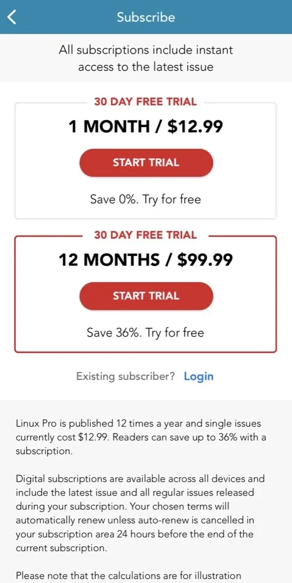 Linux Magazine paywall screen