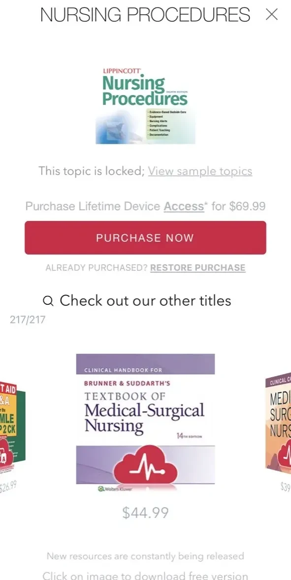 Lippincott Nursing Procedures paywall screen