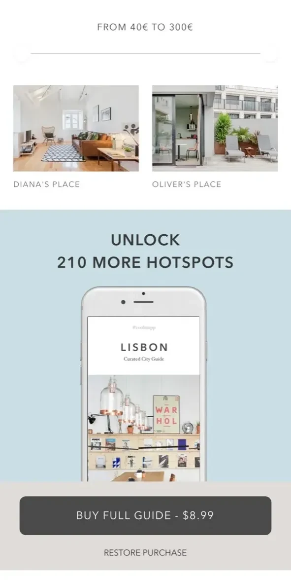 Lisbon Travel Guide paywall screen