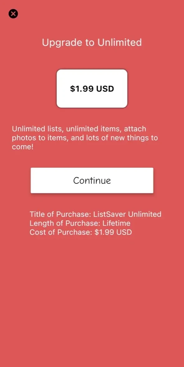 ListSaver paywall screen