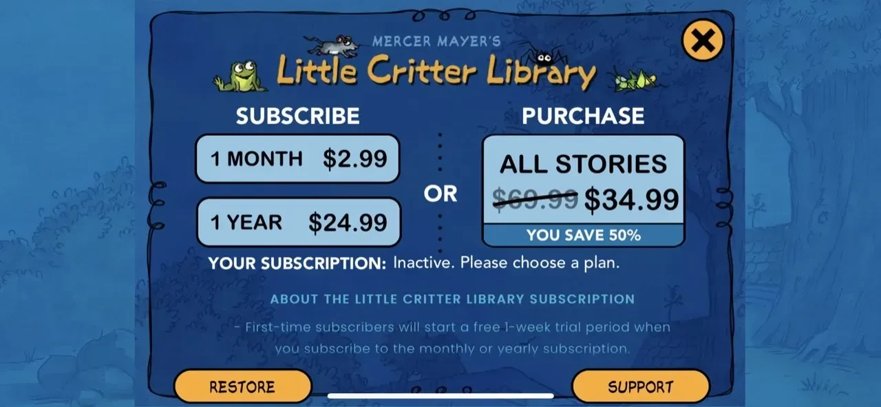 Little Critter Library paywall screen