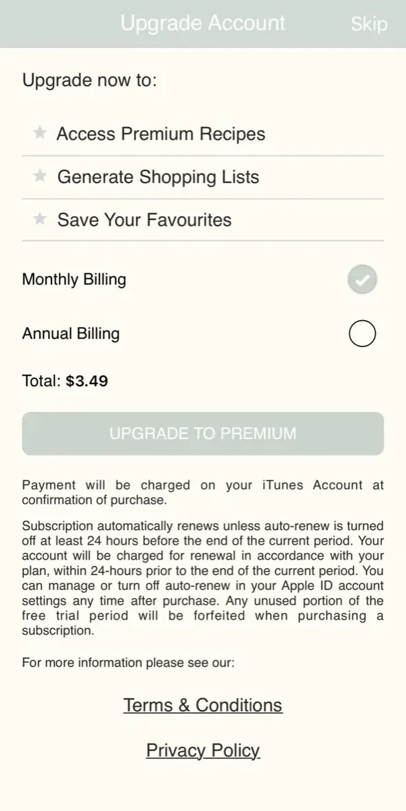 Little Green Spoon paywall screen