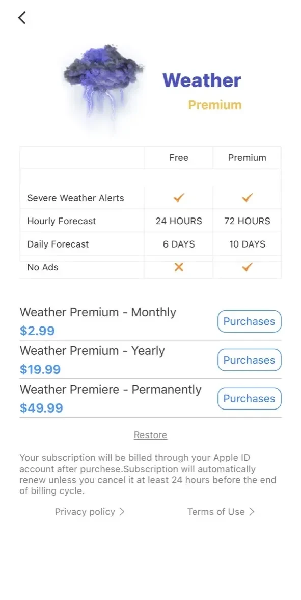 Live Accurate Weather paywall screen