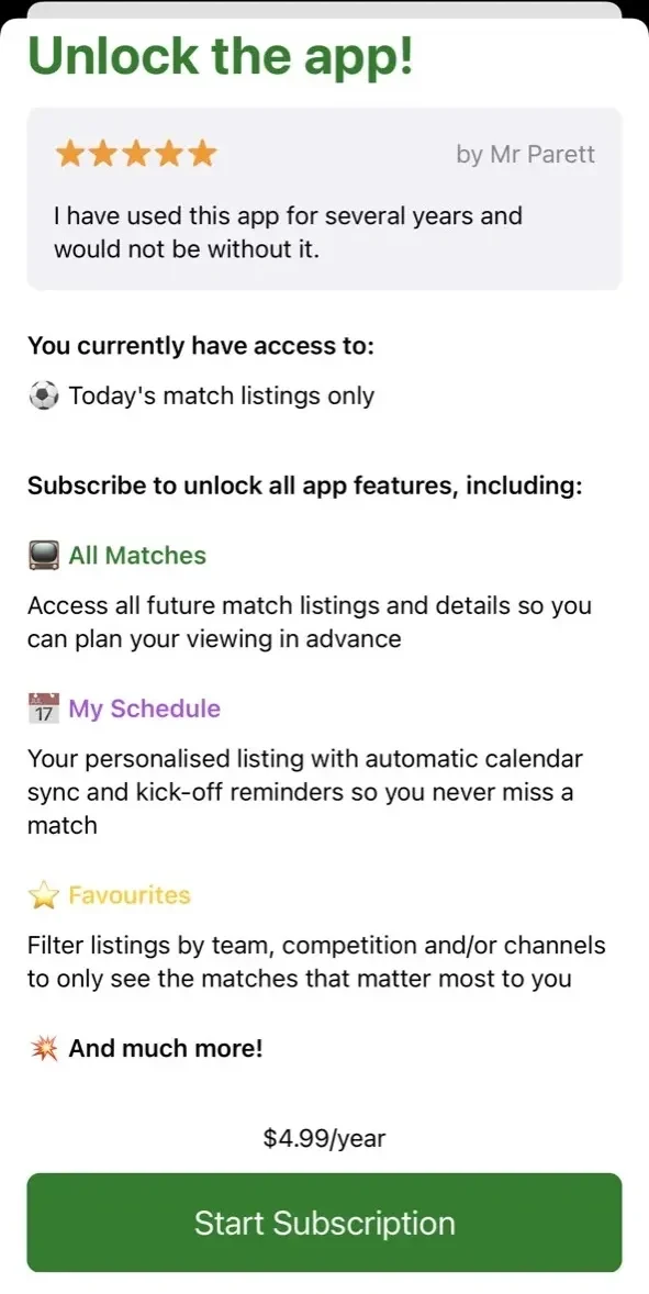 Live Football On TV paywall screen