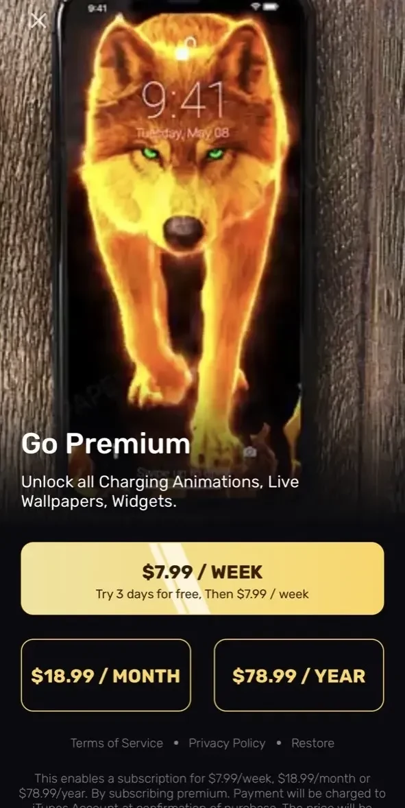 Live Wallpaper paywall screen